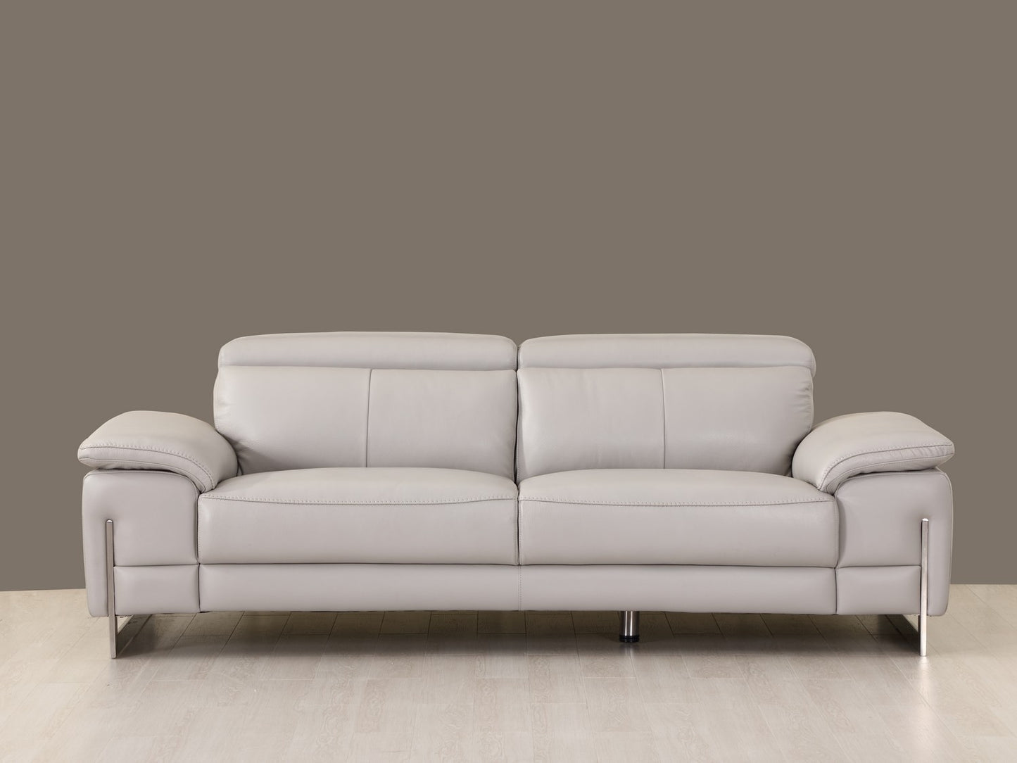 Three Piece Indoor Light Gray Italian Leather Six Person Seating Set