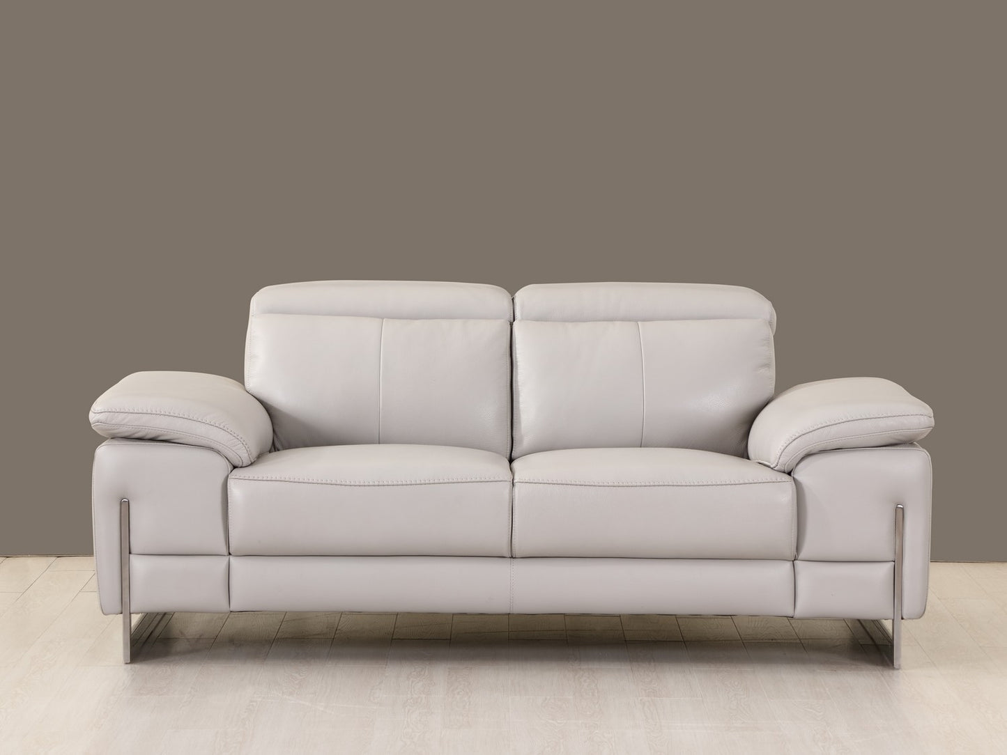 Three Piece Indoor Light Gray Italian Leather Six Person Seating Set
