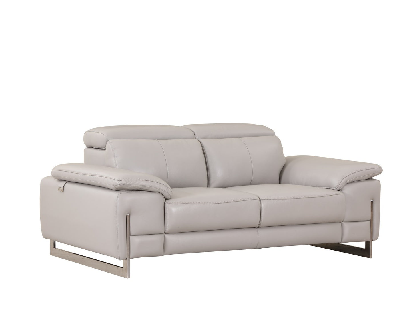 71" Light Gray And Silver Genuine Leather Loveseat