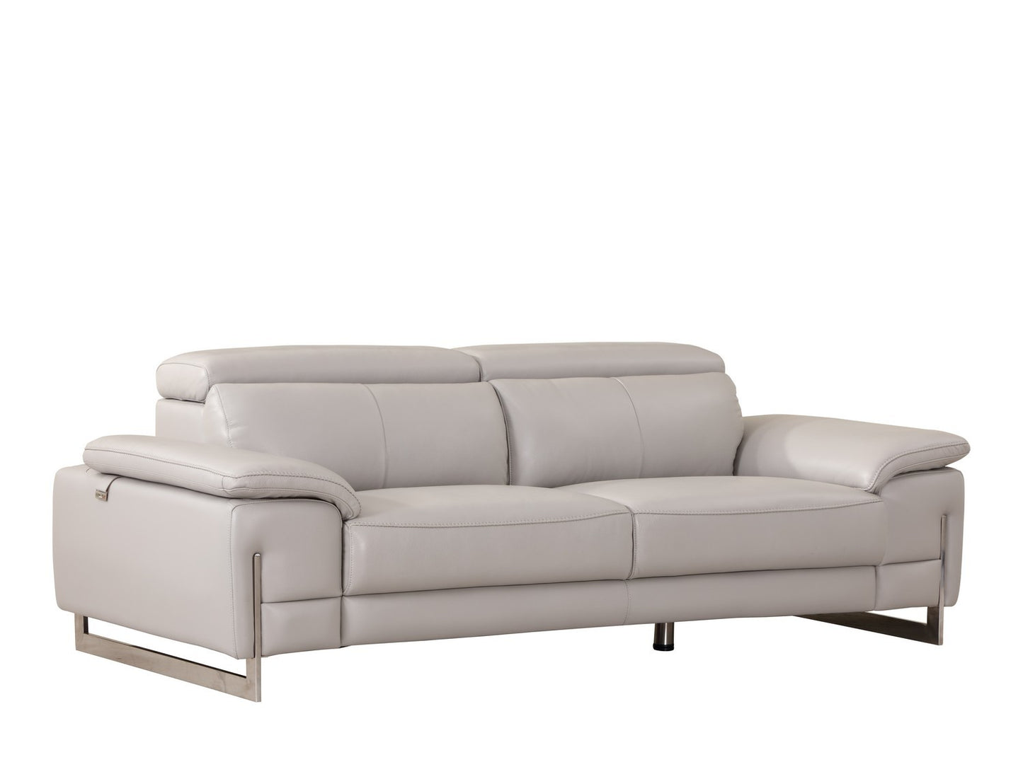 87" Light Gray Italian Leather Sofa With Silver Legs