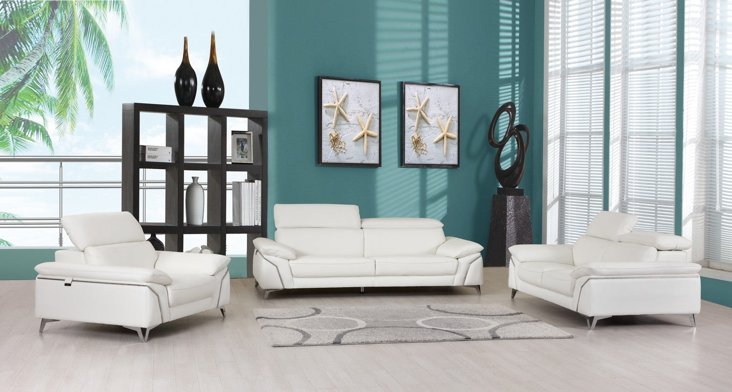 Three Piece Indoor White Italian Leather Six Person Seating Set