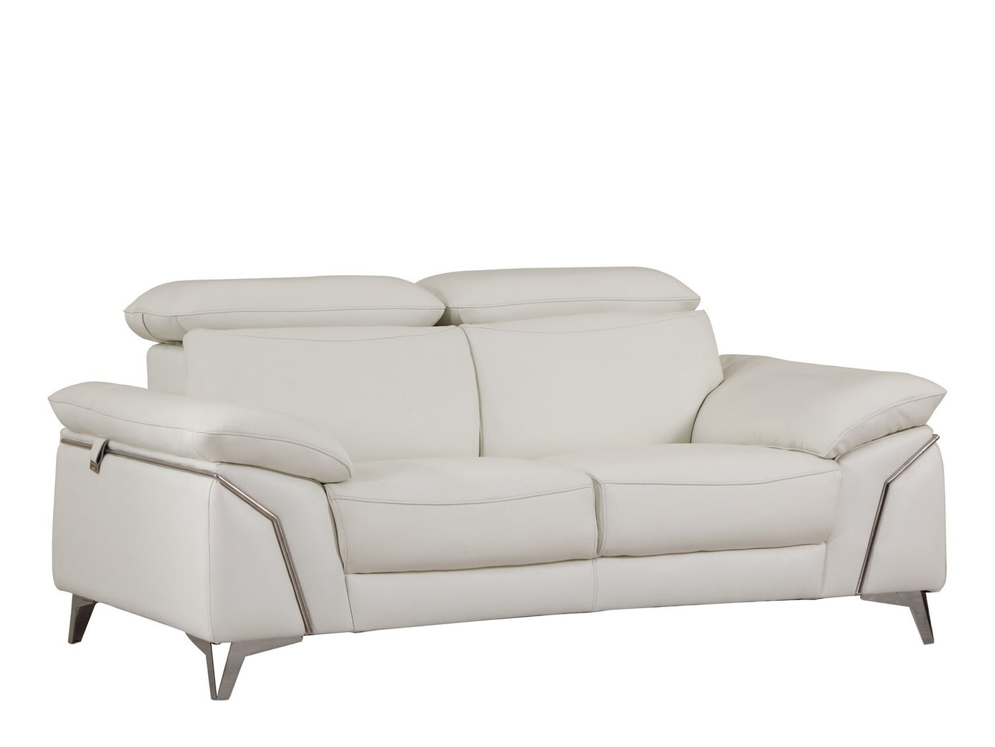 71" White Italian Leather Sofa With Silver Legs