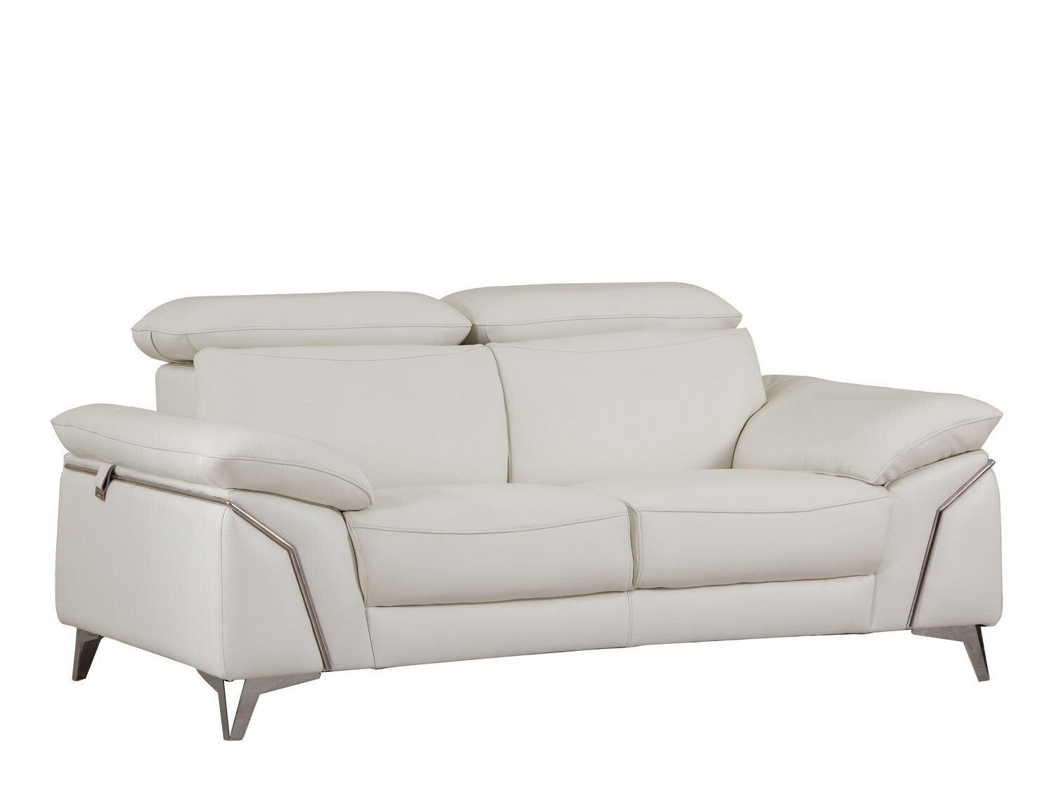 71" White Italian Leather Sofa With Silver Legs