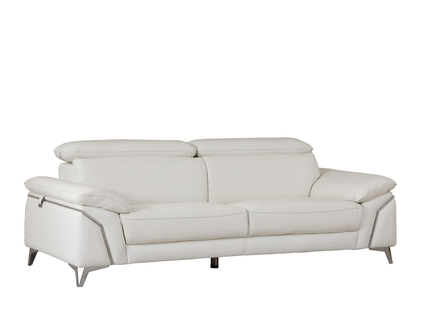 87" White Italian Leather Sofa With Silver Legs