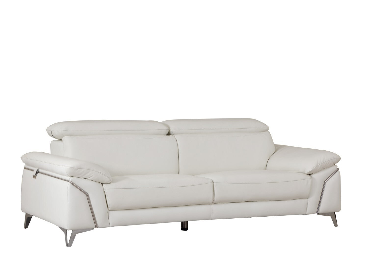 87" White Italian Leather Sofa With Silver Legs