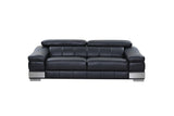 Three Piece Indoor Black Italian Leather Six Person Seating Set