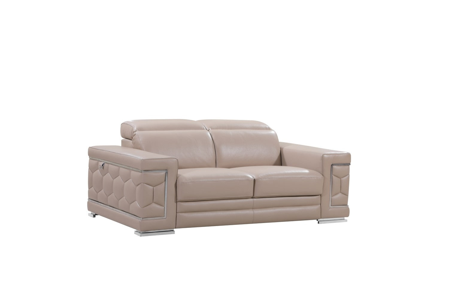 Three Piece Indoor Beige Italian Leather Six Person Seating Set
