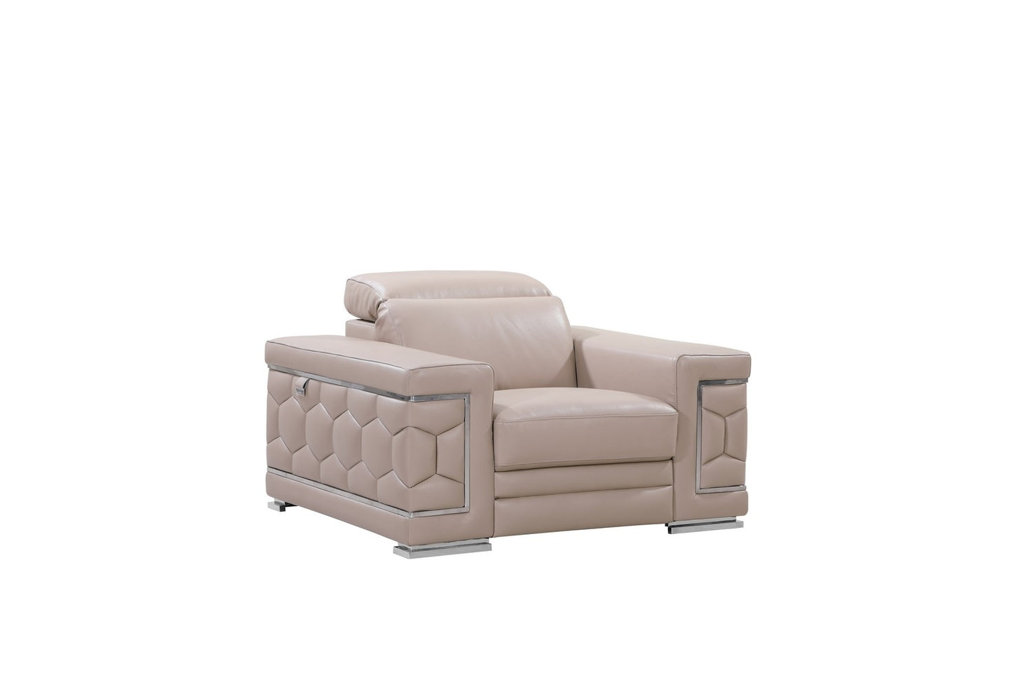 Three Piece Indoor Beige Italian Leather Six Person Seating Set