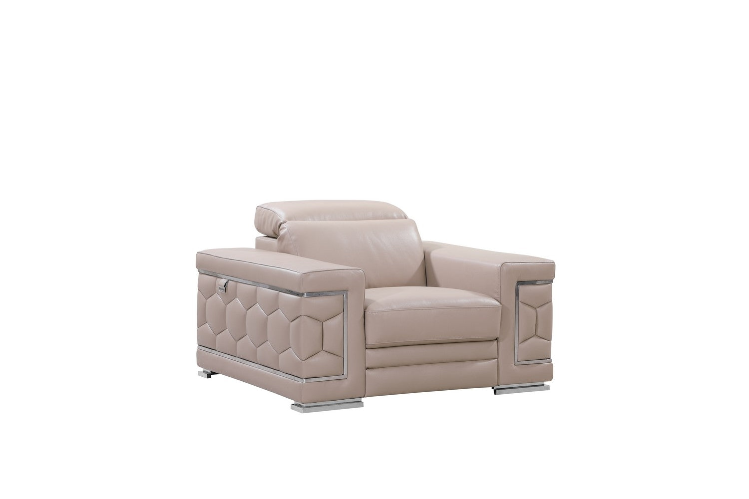Three Piece Indoor Beige Italian Leather Six Person Seating Set