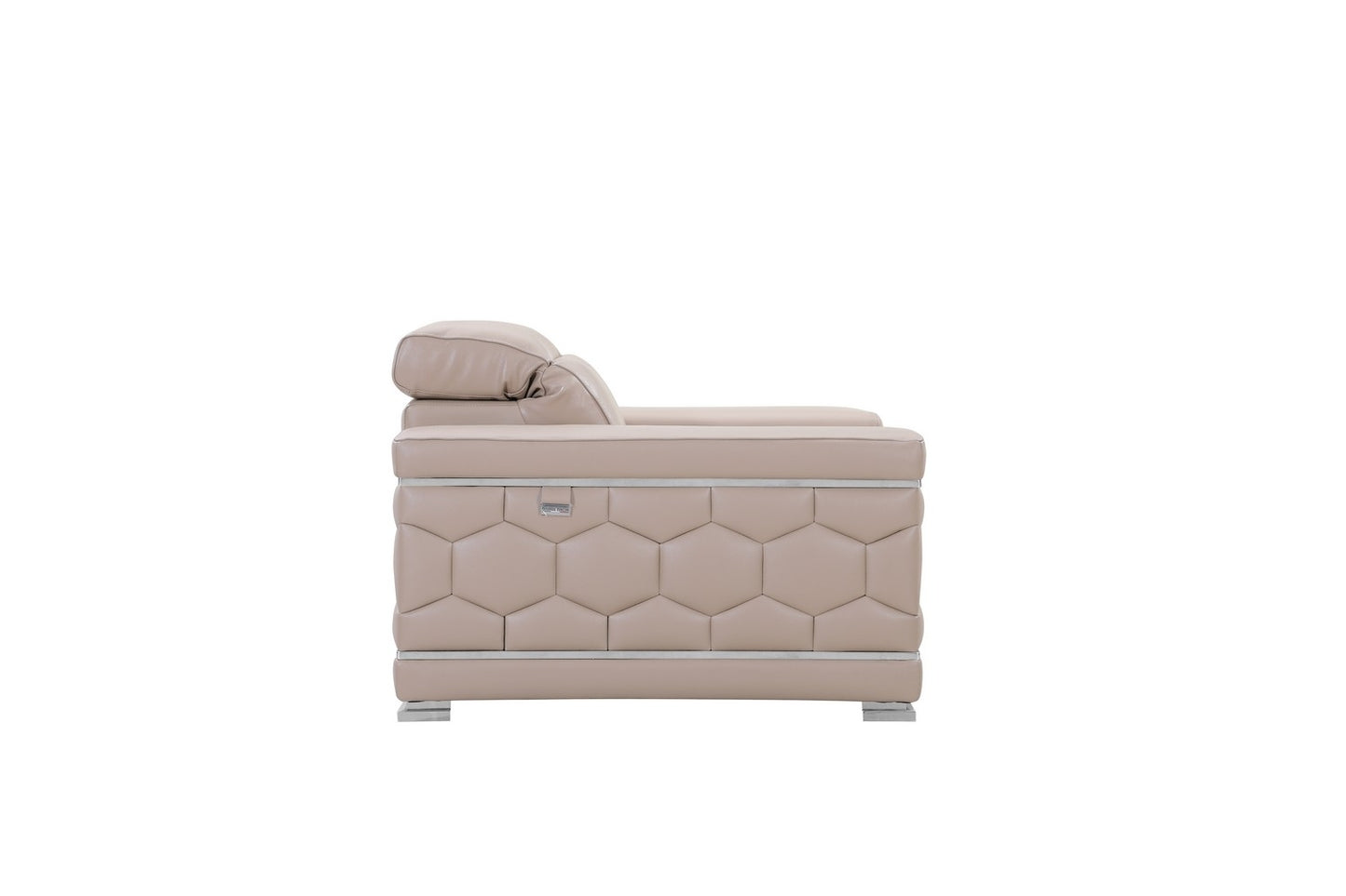 Three Piece Indoor Beige Italian Leather Six Person Seating Set