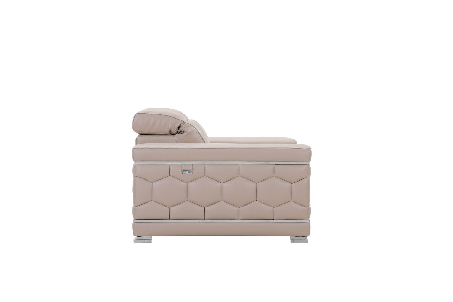 Three Piece Indoor Beige Italian Leather Six Person Seating Set