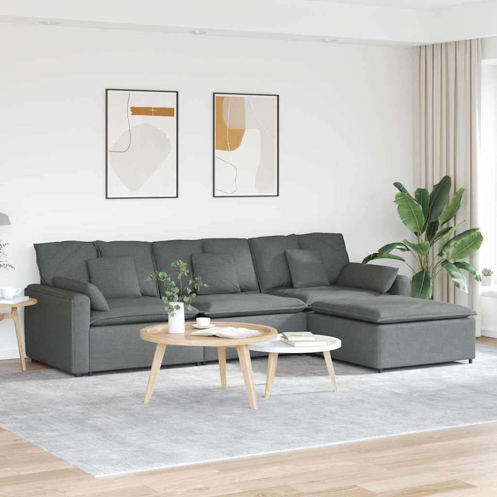 Modular Sofa with Footstool and Cushions Dark Gray