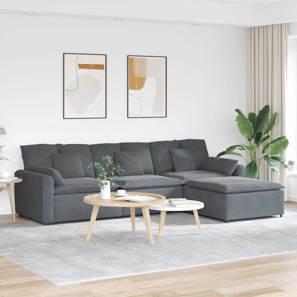 Modular Sofa with Footstool and Cushions Dark Gray