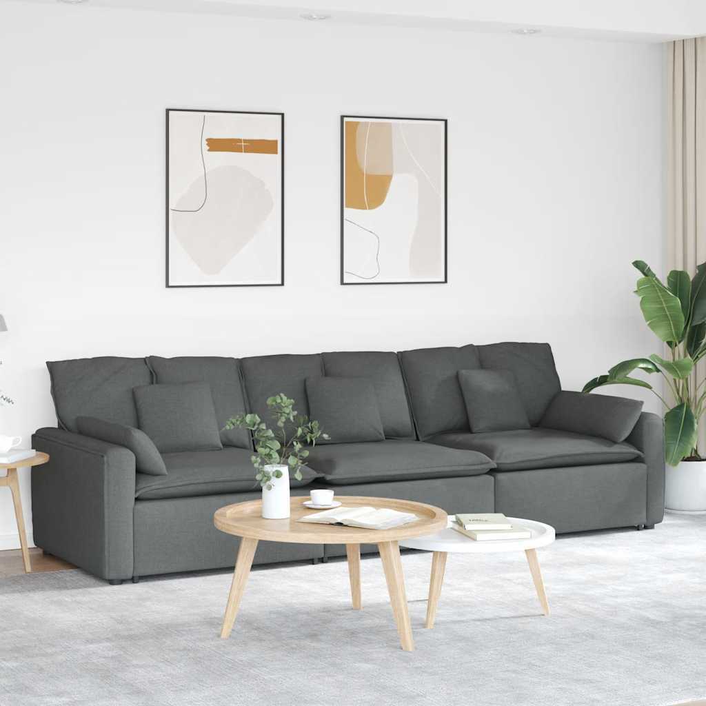 Modular Sofa with Cushions Dark Gray