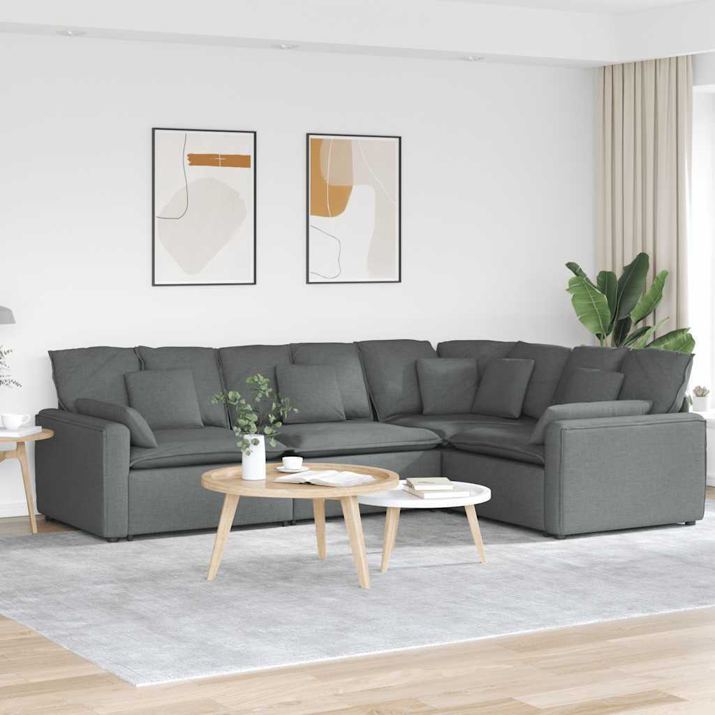 Modular Sofa with Cushions Fabric Dark Gray