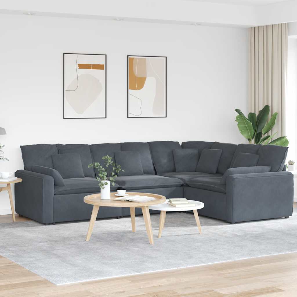 Modular Sofa with Cushions Velvet Dark Gray