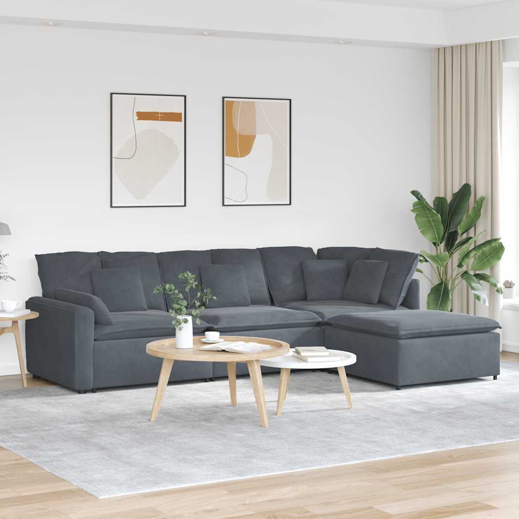 Modular Sofa with Footstool&Cushions Velvet Dark Gray