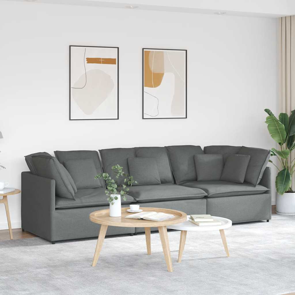 Modular Sofa with Cushions Fabric Dark Gray