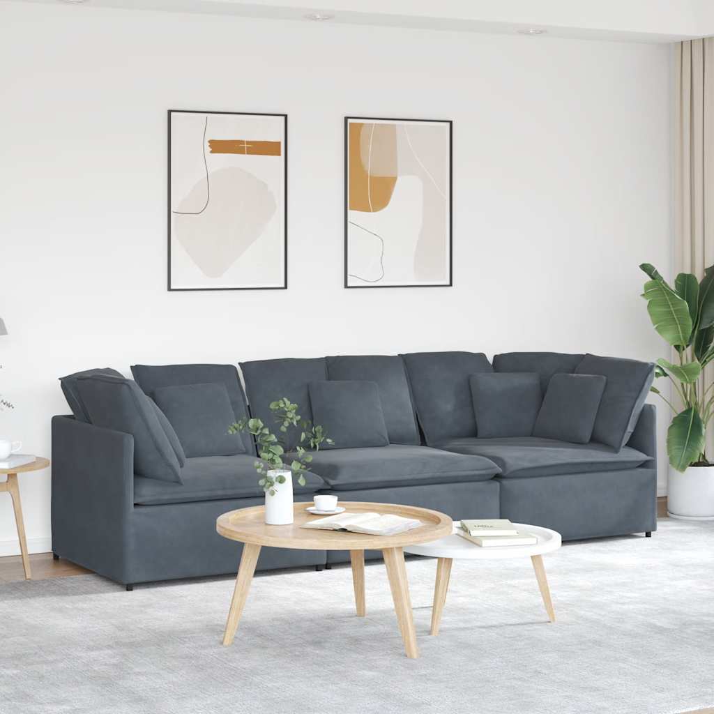 Modular Sofa with Cushions Velvet Dark Gray