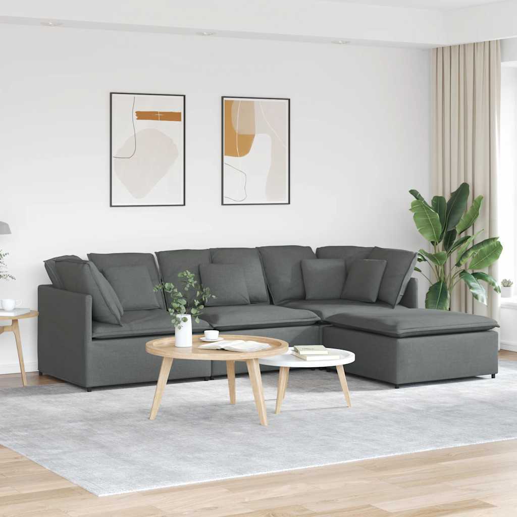 Modular Sofa with Footstool&Cushions Fabric Dark Gray