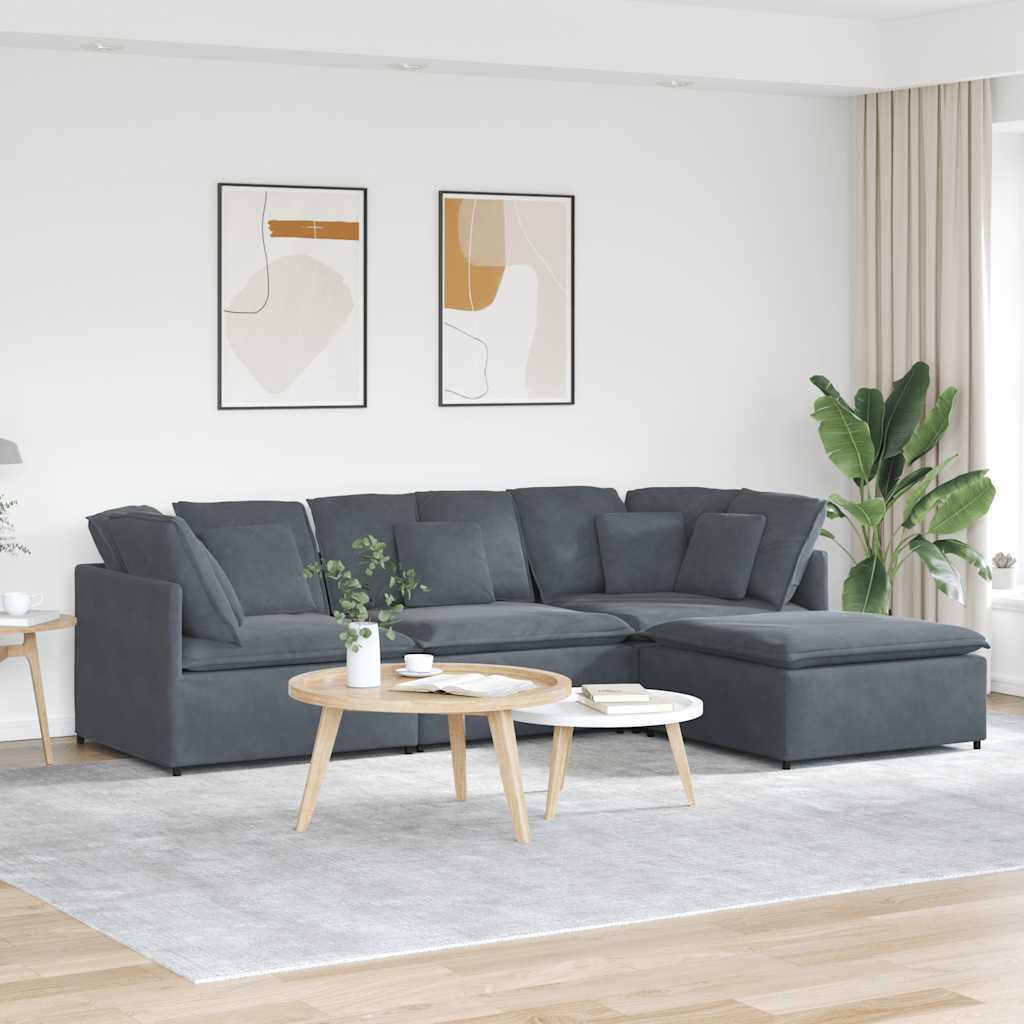 Modular Sofa with Footstool&Cushions Velvet Dark Gray