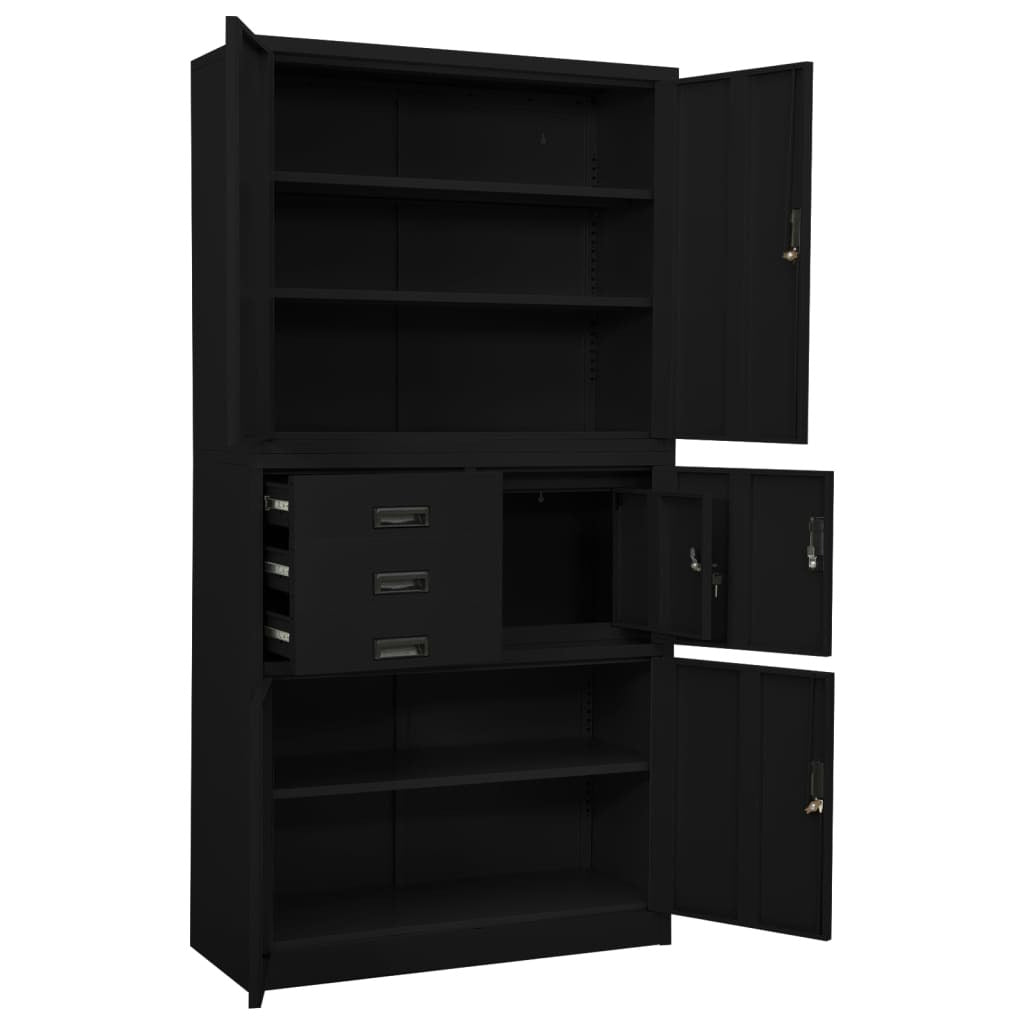 Office Cabinet Black 35.4"x15.7"x70.9" Steel