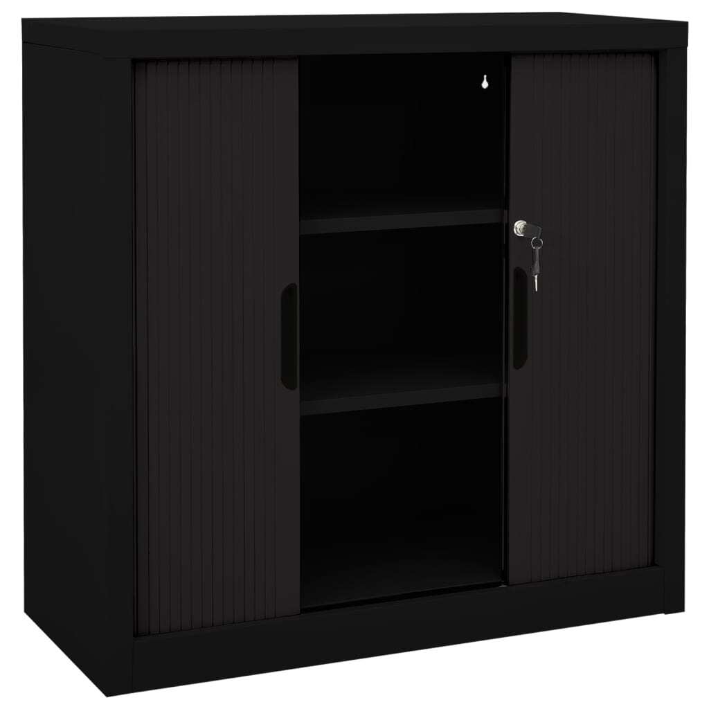 Sliding Door Cabinet Black 35.4"x15.7"x35.4" Steel
