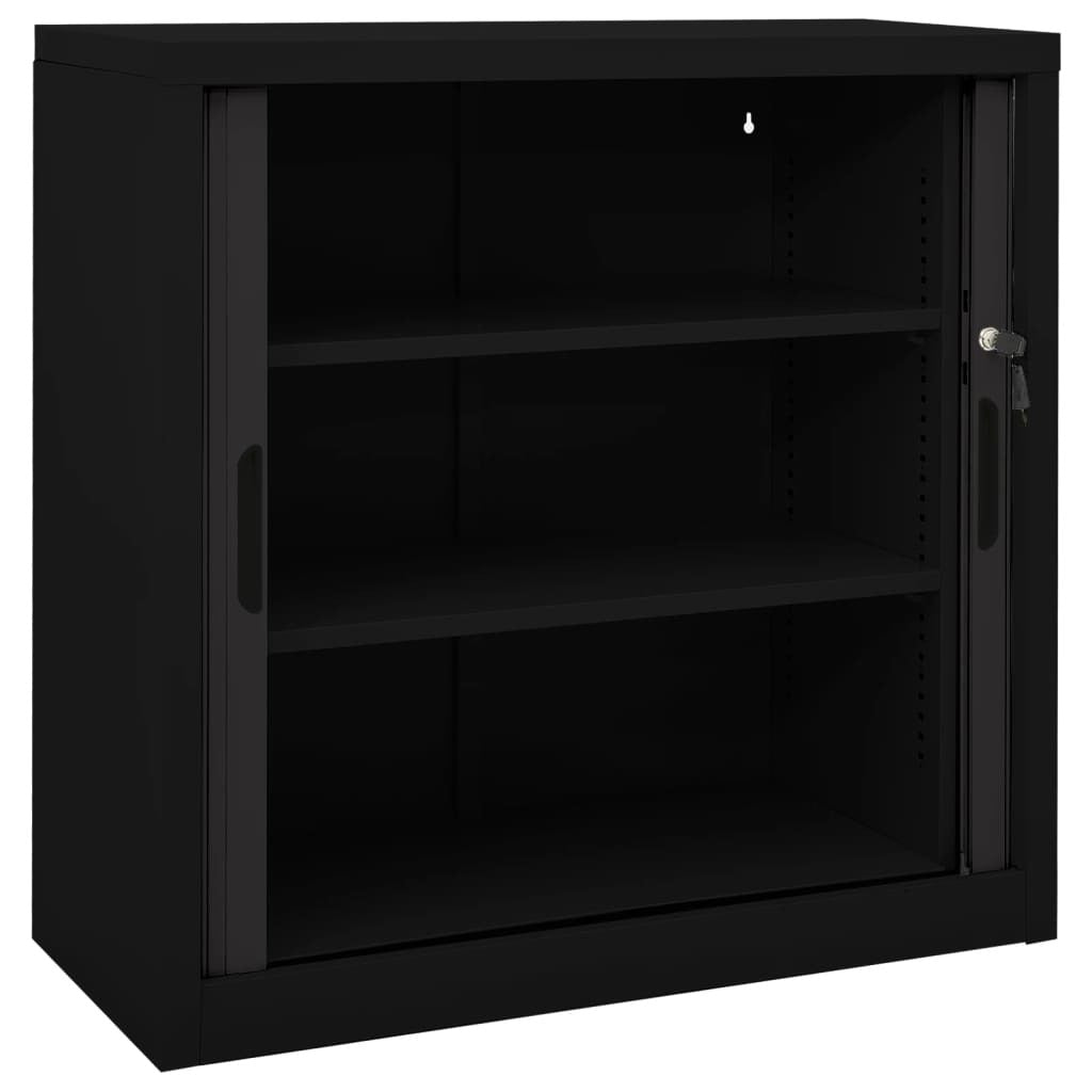 Sliding Door Cabinet Black 35.4"x15.7"x35.4" Steel