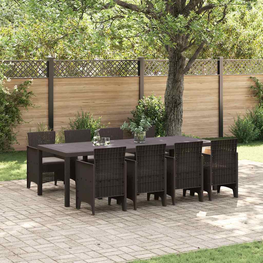 Garden Dining Set 9 pcs Brown Polypropylene