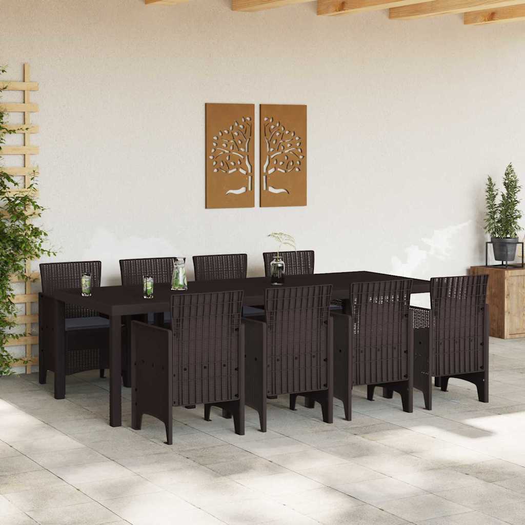 Garden Dining Set 9 pcs Brown Polypropylene
