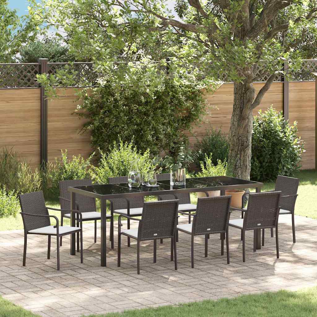 Garden Dining Set 9 pcs Brown and Black PE Rattan