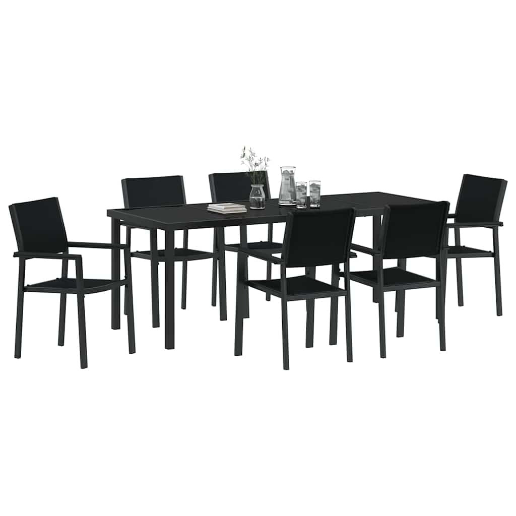 Garden Dining Set 7 pcs Black Powder-Coated Steel