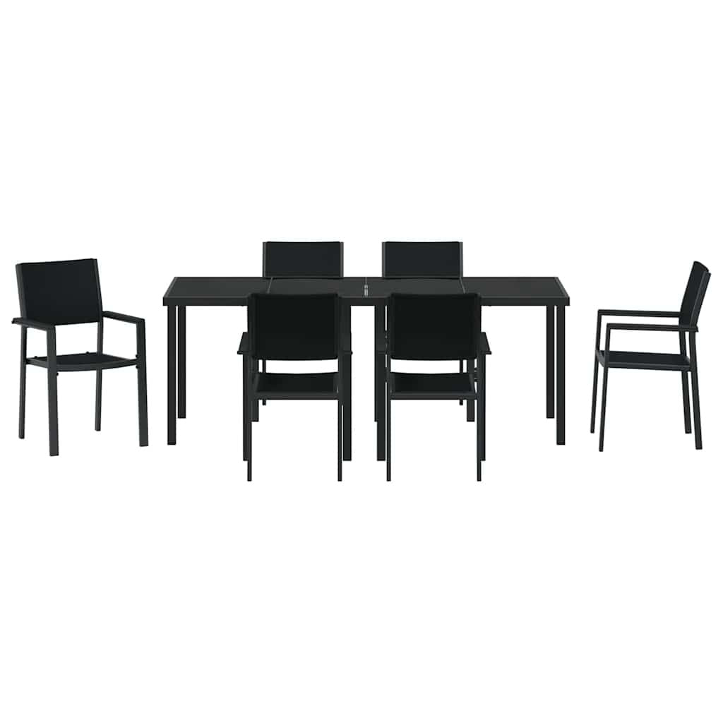 Garden Dining Set 7 pcs Black Powder-Coated Steel