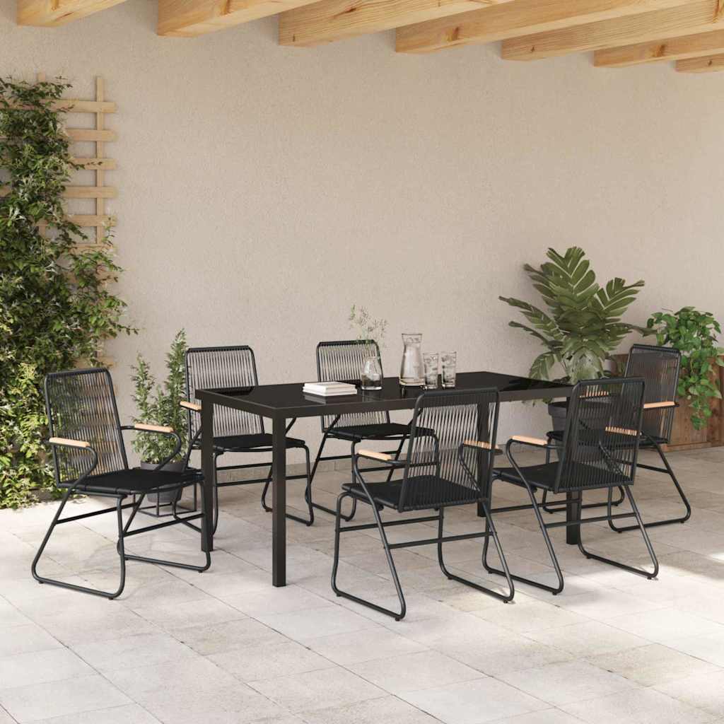 Garden Dining Set 7 pcs Black Powder-Coated Steel