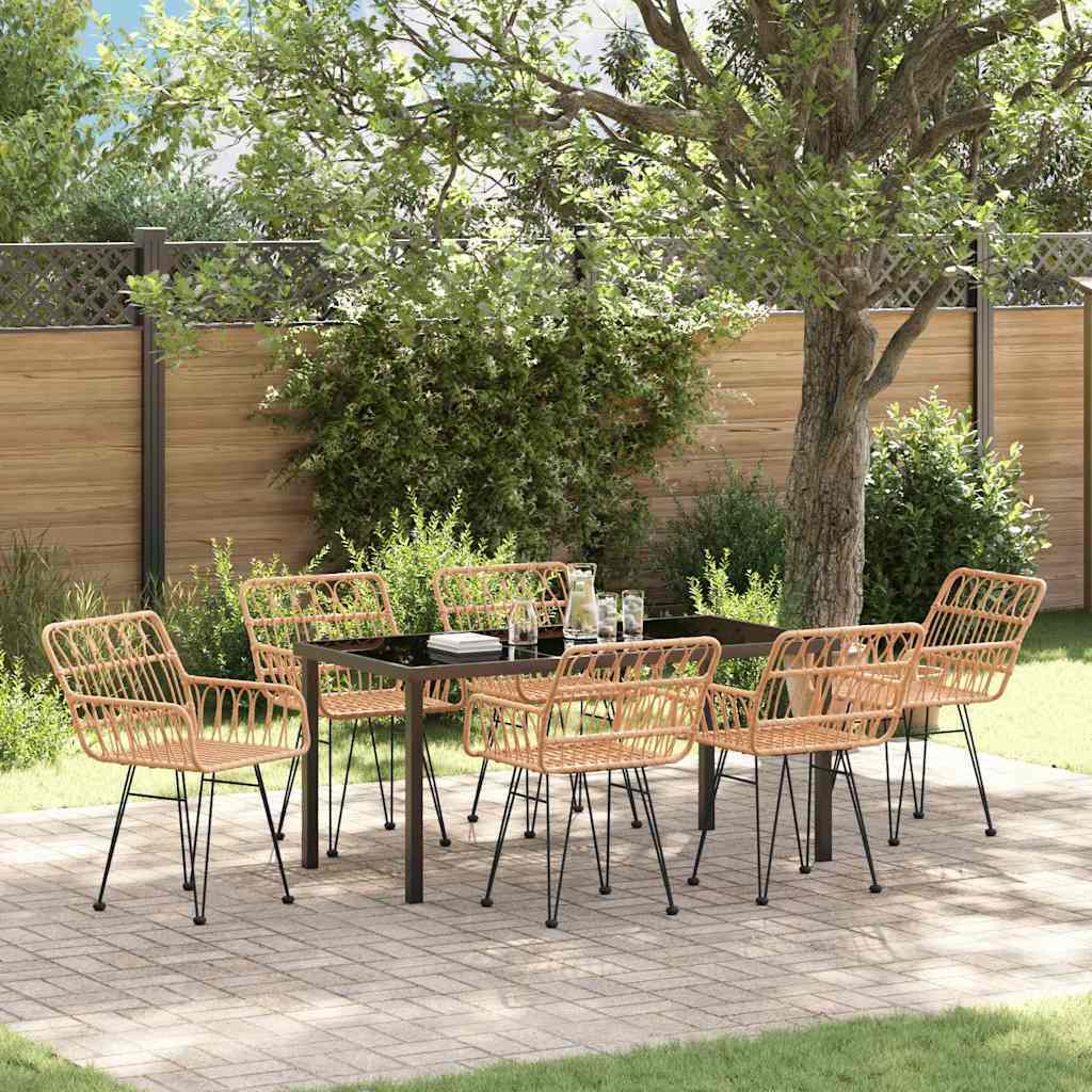 Garden Dining Set 7 pcs Brown Powder-Coated Steel