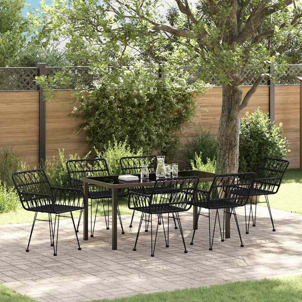 Garden Dining Set 7 pcs Black Powder-Coated Steel