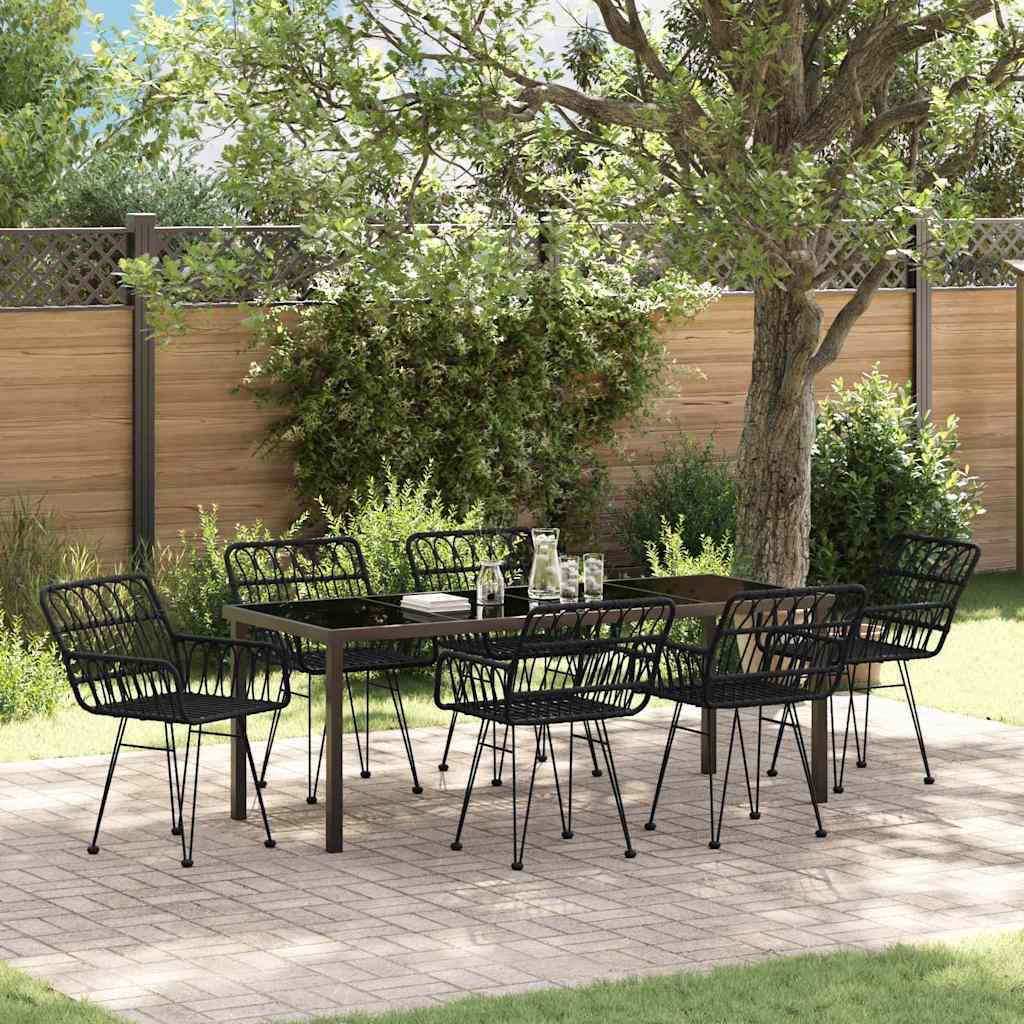 Garden Dining Set 7 pcs Black Powder-Coated Steel