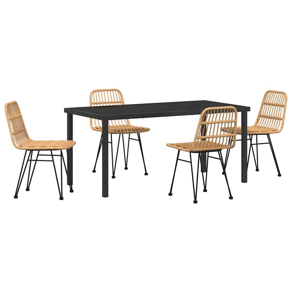 Garden Dining Set 5 pcs Brown Powder-Coated Steel