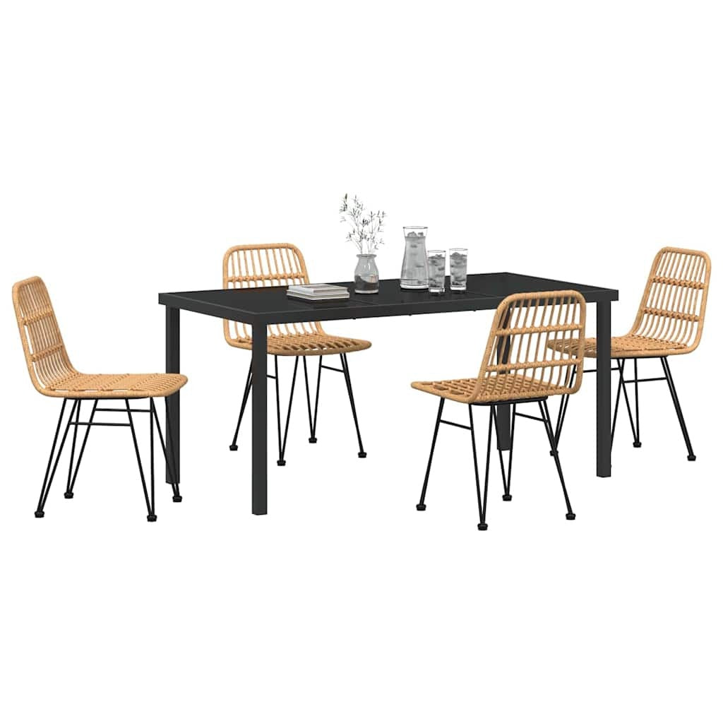 Garden Dining Set 5 pcs Brown Powder-Coated Steel