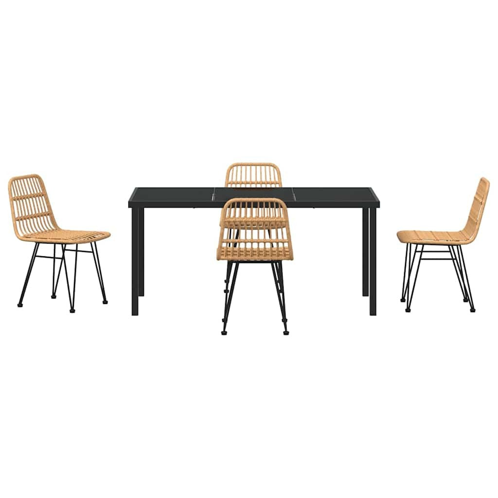Garden Dining Set 5 pcs Brown Powder-Coated Steel