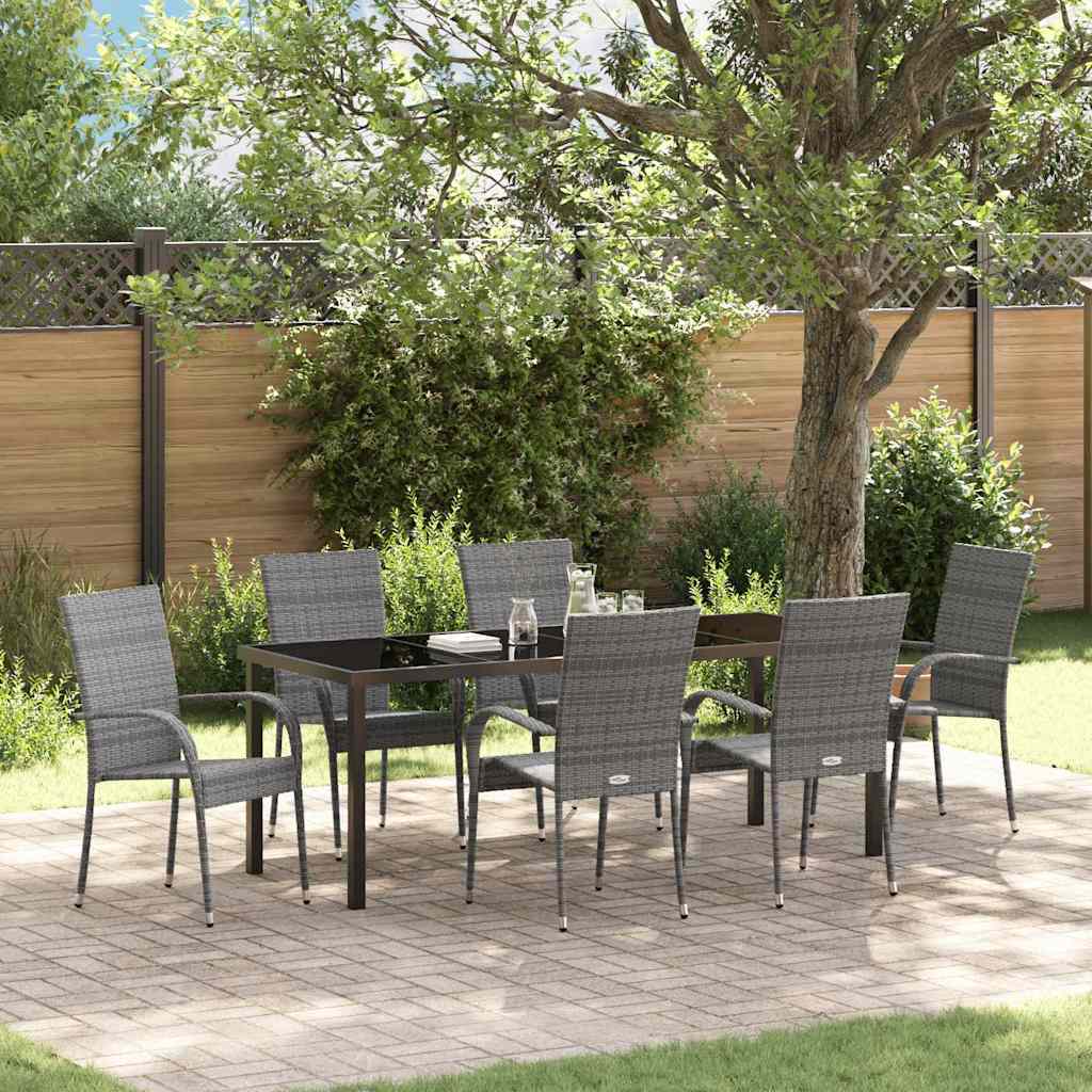 Garden Dining Set 7 pcs Grey Powder-Coated Steel