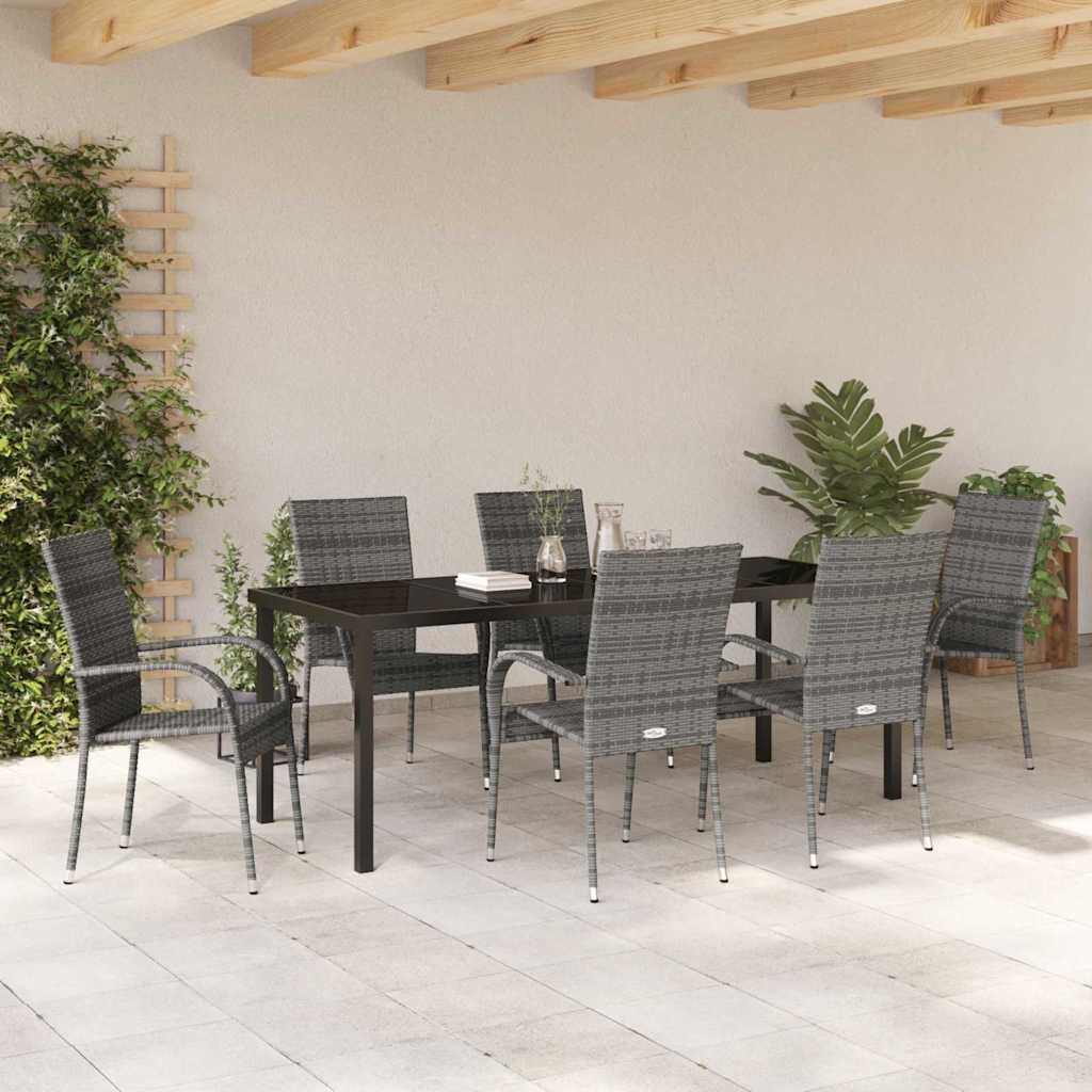 Garden Dining Set 7 pcs Grey Powder-Coated Steel