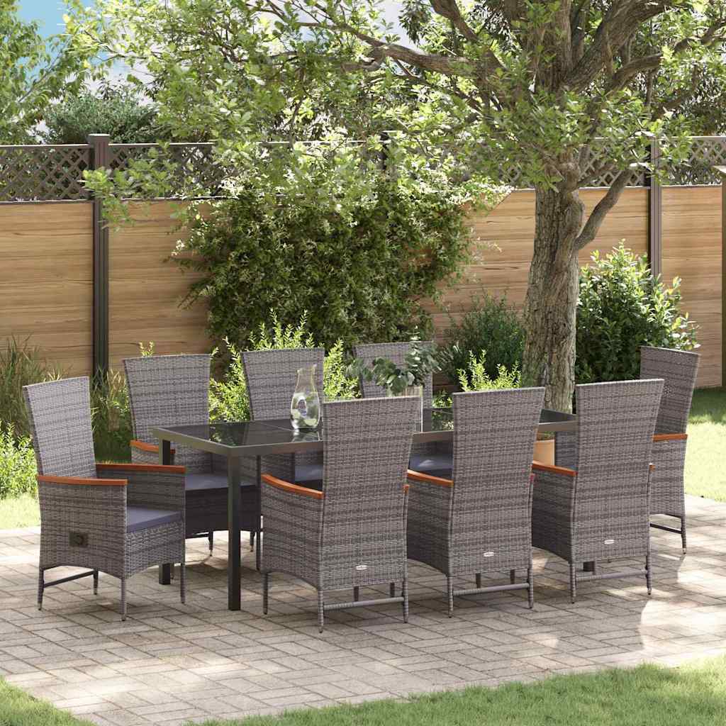 Garden Dining Set 9 pcs Grey Powder-Coated Steel