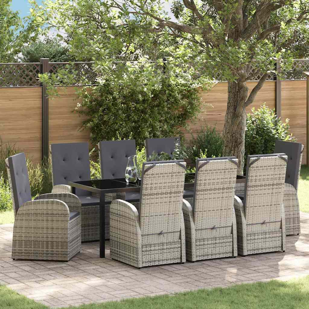 Garden Dining Set 9 pcs Grey Poly Rattan