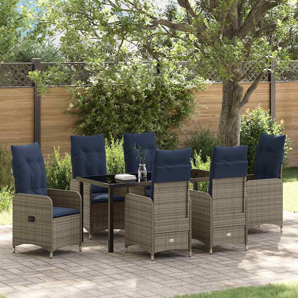 Table and Chair Set 7 pcs Grey PE Rattan