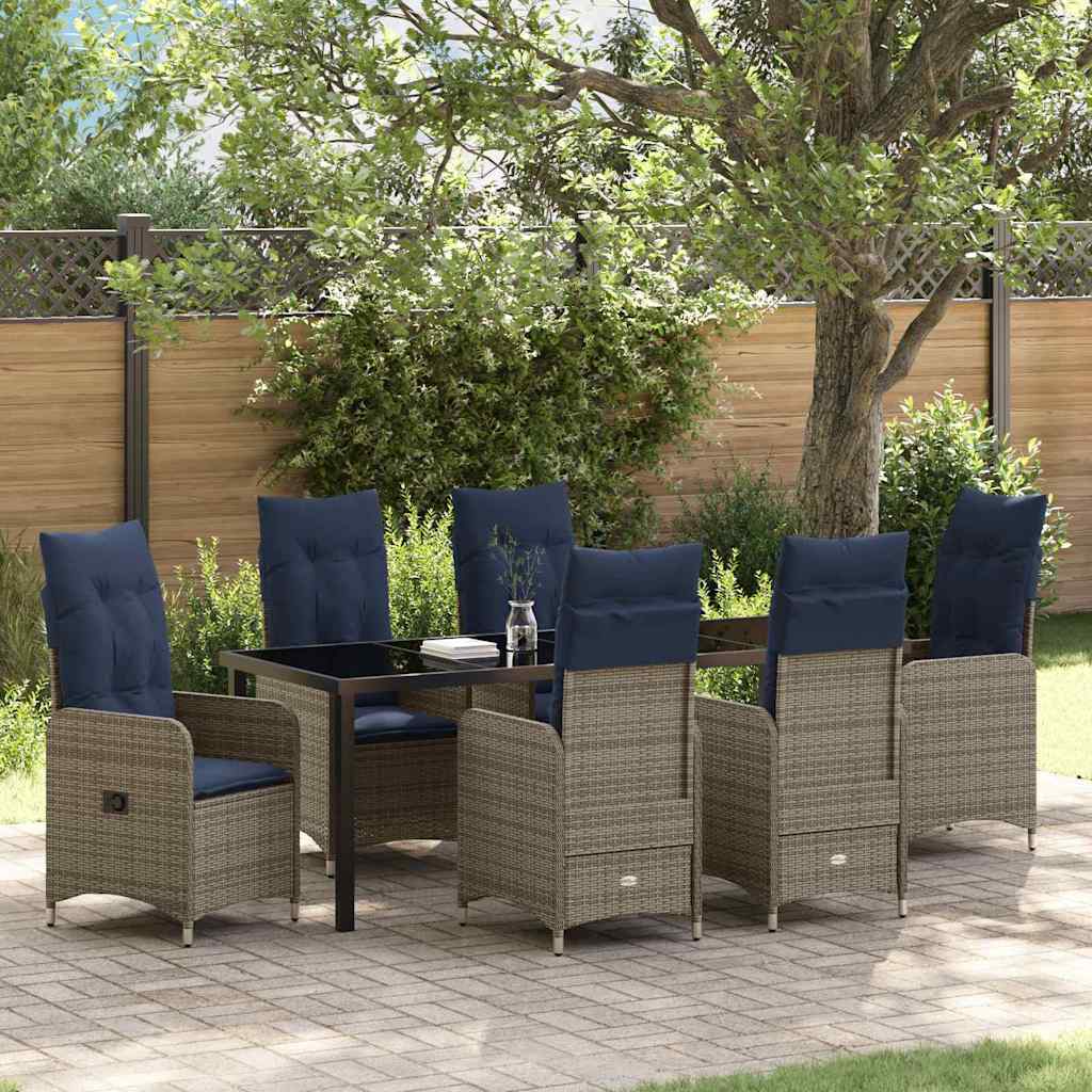 Table and Chair Set 7 pcs Grey PE Rattan