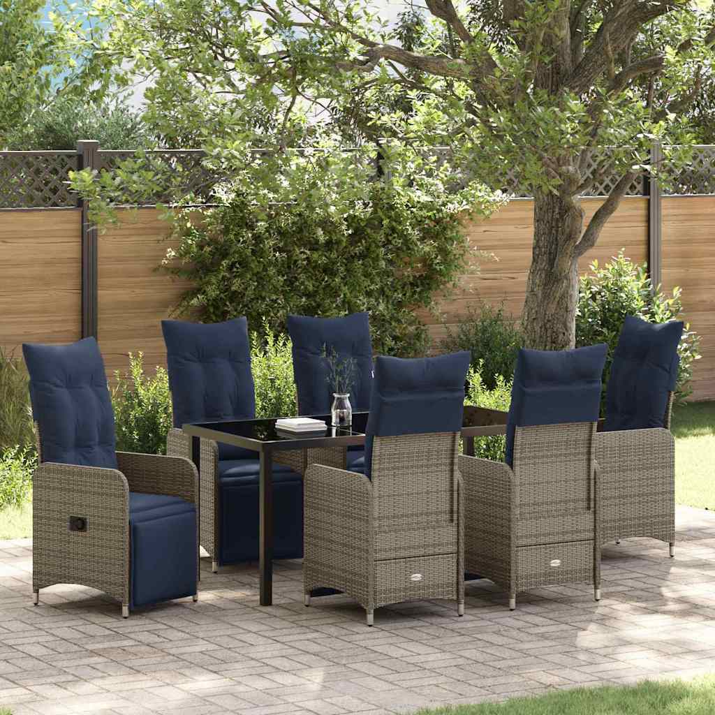 Table and Chair Set 7 pcs Grey PE Rattan