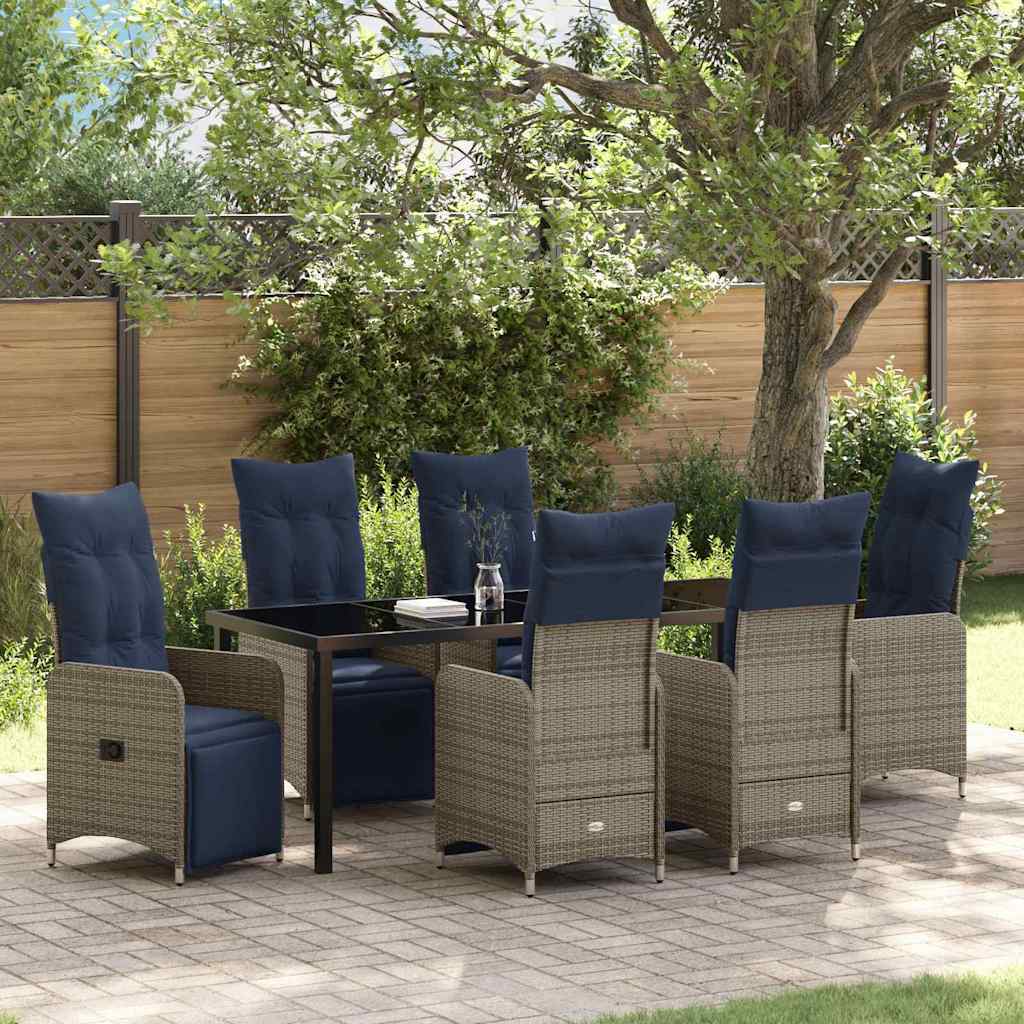 Table and Chair Set 7 pcs Grey PE Rattan