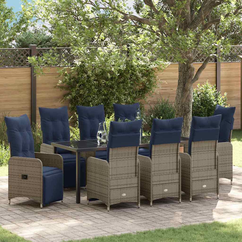 Table and Chair Set 9 pcs Grey PE Rattan