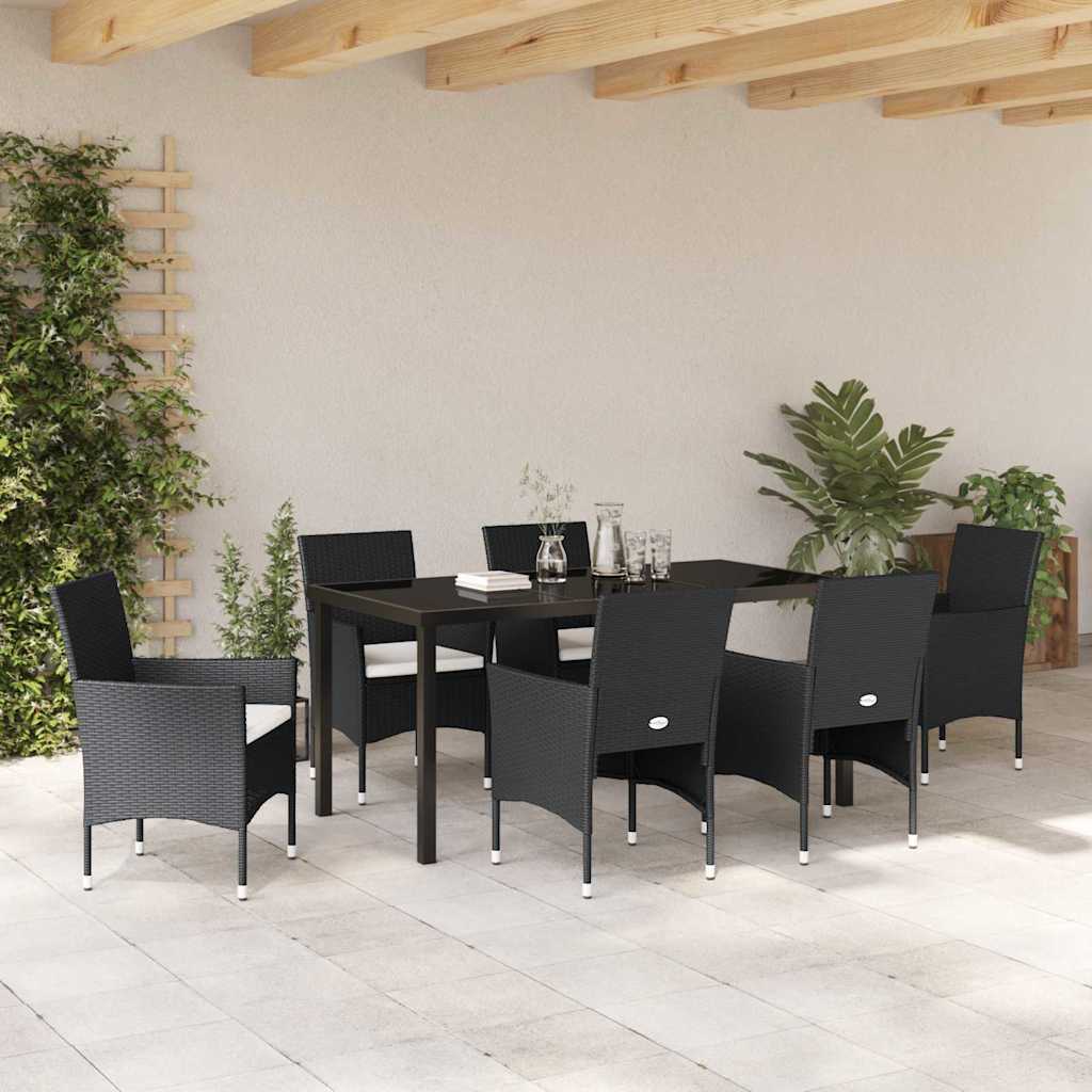Garden Dining Set 7 pcs Black Poly Rattan